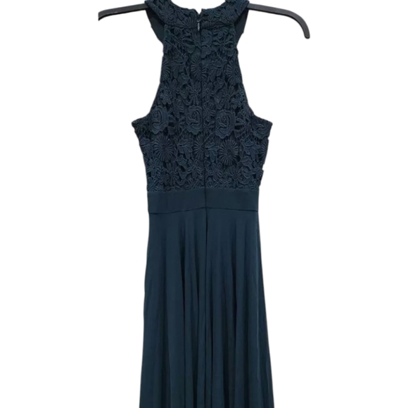 Lulu's Navy Blue Chiffon Lace Bodice Halter Gown NWT Sz L - Picture 12 of 14